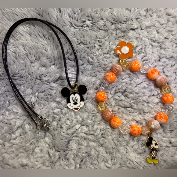 Mickey Mouse Bracelet and Necklace with three Charms Set. NWOT - Picture 3 of 9